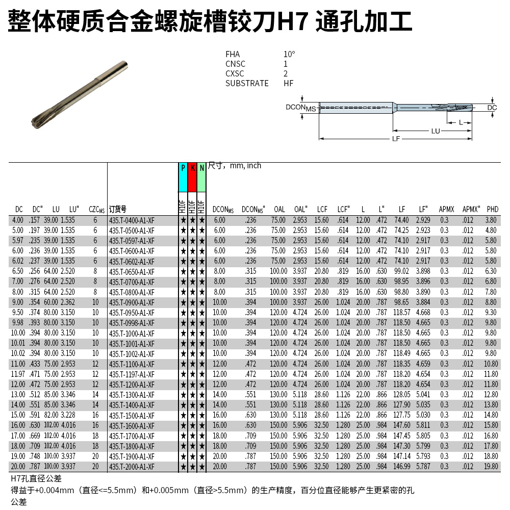 435T通孔铰刀