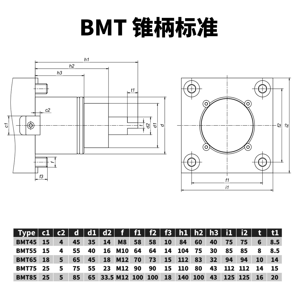 BMT刀具接口锥柄标准BMT45 BMT55 BMT65 BMT75 BMT85